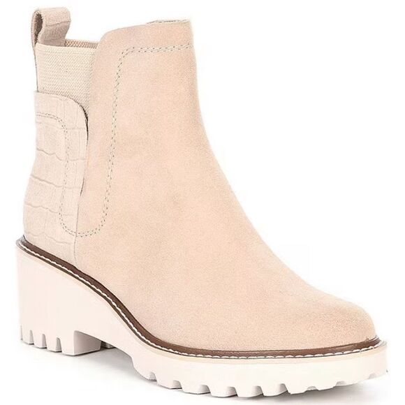 Dolce Vita Huey H2O Water-Resistant Suede Crocodile Embossed Lug Booties Sz 8.5 - Picture 2 of 10